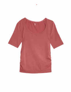 Lightweight Scoop Neck Ruched Yoga T-Shirt -Marks and Spencer Shop lightweight scoop neck ruched yoga t shirt