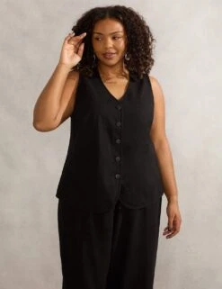 Linen Blend Button Through Waistcoat -Marks and Spencer Shop linen blend button through waistcoat 13