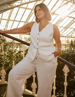 Linen Blend Button Through Waistcoat -Marks and Spencer Shop linen blend button through waistcoat 18