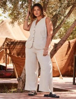 Linen Blend Button Through Waistcoat -Marks and Spencer Shop linen blend button through waistcoat 5