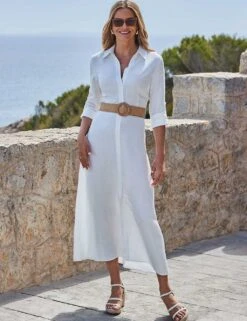 Linen Blend Midi Shirt Dress -Marks and Spencer Shop linen blend midi shirt dress 11