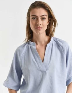 Gant Linen Blend Notch Neck Stand Collar Blouse -Marks and Spencer Shop linen blend notch neck stand collar blouse 10