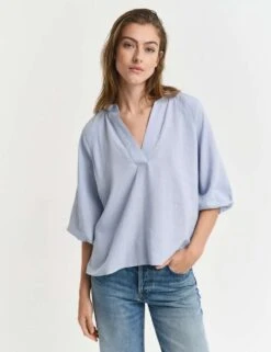 Gant Linen Blend Notch Neck Stand Collar Blouse -Marks and Spencer Shop linen blend notch neck stand collar blouse 8