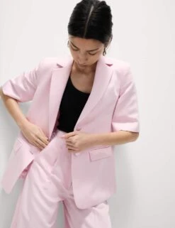 Linen Blend Short Sleeve Single Breasted Blazer -Marks and Spencer Shop linen blend short sleeve single breasted blazer 11