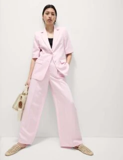 Linen Blend Short Sleeve Single Breasted Blazer -Marks and Spencer Shop linen blend short sleeve single breasted blazer 12