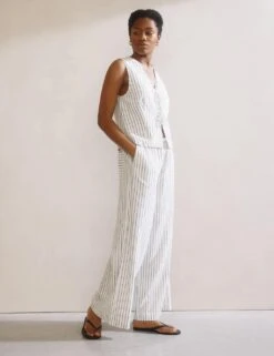 Linen Blend Stripe Tie Front Waistcoat -Marks and Spencer Shop linen blend stripe tie front waistcoat 5