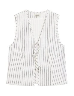 Linen Blend Stripe Tie Front Waistcoat -Marks and Spencer Shop linen blend stripe tie front waistcoat 8