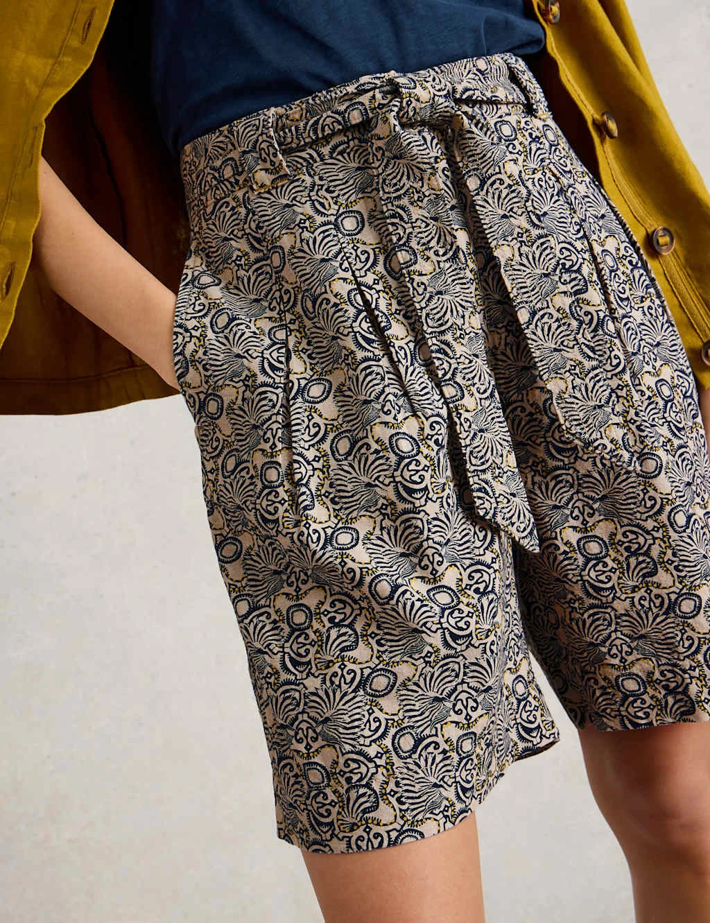 WHITE STUFF Linen Rich Printed Belted Pleat Front Shorts 14 WHITE STUFF Linen Rich Printed Belted Pleat Front Shorts - Image 12