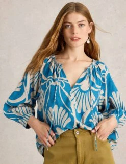 WHITE STUFF Linen Rich Printed Tie Neck Blouse -Marks and Spencer Shop linen rich printed tie neck blouse 11