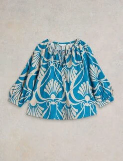 WHITE STUFF Linen Rich Printed Tie Neck Blouse -Marks and Spencer Shop linen rich printed tie neck blouse 6