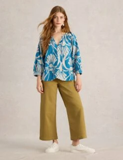 WHITE STUFF Linen Rich Printed Tie Neck Blouse -Marks and Spencer Shop linen rich printed tie neck blouse 7