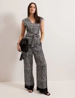 Linen Rich Printed V-Neck Tie Detail Top -Marks and Spencer Shop linen rich printed v neck tie detail top 11