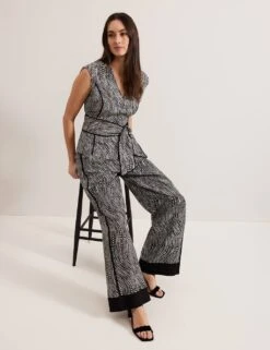 Linen Rich Printed V-Neck Tie Detail Top -Marks and Spencer Shop linen rich printed v neck tie detail top 13