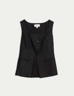Linen Rich Tailored Twill Square Neck Waistcoat -Marks and Spencer Shop linen rich tailored twill square neck waistcoat 10
