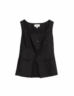 Linen Rich Tailored Twill Square Neck Waistcoat -Marks and Spencer Shop linen rich tailored twill square neck waistcoat