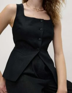 Linen Rich Tailored Twill Square Neck Waistcoat -Marks and Spencer Shop linen rich tailored twill square neck waistcoat 8