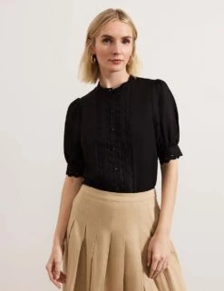 Linen Rich Textured Crew Neck Blouse -Marks and Spencer Shop linen rich textured crew neck blouse 15