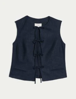 Linen Rich Tie Front Waistcoat -Marks and Spencer Shop linen rich tie front waistcoat 8