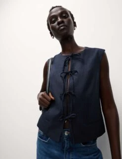 Linen Rich Tie Front Waistcoat -Marks and Spencer Shop linen rich tie front waistcoat 9