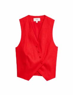 Linen Rich Twill Textured Asymmetric Waistcoat -Marks and Spencer Shop linen rich twill textured asymmetric waistcoat