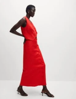 Linen Rich Twill Textured Asymmetric Waistcoat -Marks and Spencer Shop linen rich twill textured asymmetric waistcoat 7