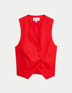 Linen Rich Twill Textured Asymmetric Waistcoat -Marks and Spencer Shop linen rich twill textured asymmetric waistcoat 9