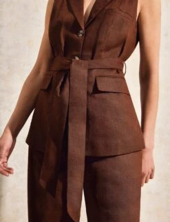 Linen Rich V-Neck Tie Front Waistcoat -Marks and Spencer Shop linen rich v neck tie front waistcoat 7