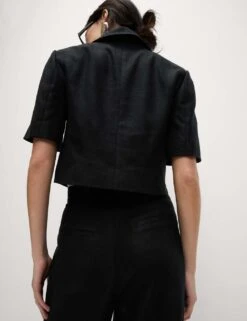 Linen Twill Rich Cropped Short Sleeve Jacket -Marks and Spencer Shop linen twill rich cropped short sleeve jacket 13