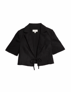 Linen Twill Rich Cropped Short Sleeve Jacket -Marks and Spencer Shop linen twill rich cropped short sleeve jacket