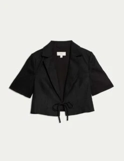 Linen Twill Rich Cropped Short Sleeve Jacket -Marks and Spencer Shop linen twill rich cropped short sleeve jacket 7