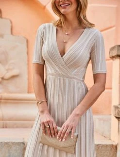 Metallic Striped V-Neck Midi Skater Dress -Marks and Spencer Shop metallic striped v neck midi skater dress 5