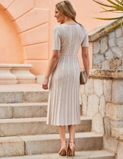 Metallic Striped V-Neck Midi Skater Dress -Marks and Spencer Shop metallic striped v neck midi skater dress 8