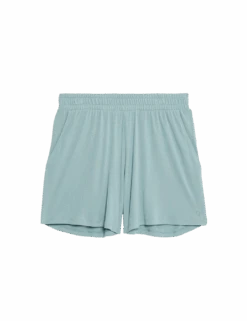 Modal Rich Ribbed Relaxed High Waisted Yoga Shorts -Marks and Spencer Shop modal rich ribbed relaxed high waisted yoga shorts 1