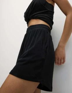 Modal Rich Ribbed Relaxed High Waisted Yoga Shorts -Marks and Spencer Shop modal rich ribbed relaxed high waisted yoga shorts 9