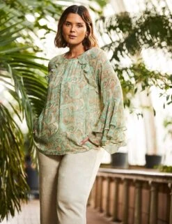 Paisley Round Neck Frill Detail Blouse -Marks and Spencer Shop paisley round neck frill detail blouse 8