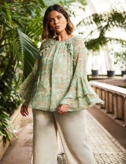 Paisley Round Neck Frill Detail Blouse -Marks and Spencer Shop paisley round neck frill detail blouse 9