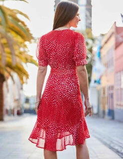 Polka Dot V-Neck Puff Sleeve Wrap Dress -Marks and Spencer Shop polka dot v neck puff sleeve wrap dress 8