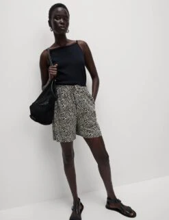 Printed Pure Twill High Waisted Shorts -Marks and Spencer Shop printed pure twill high waisted shorts 12