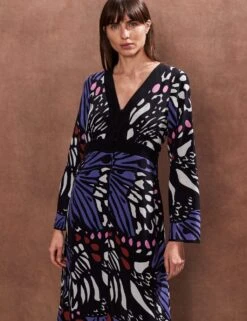 Printed V-Neck Midi Waisted Dress 14 Printed V-Neck Midi Waisted Dress -Marks and Spencer Shop printed v neck midi waisted dress 4
