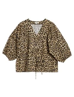 Pure Cotton Animal Print V-Neck Blouse -Marks and Spencer Shop pure cotton animal print v neck blouse 4