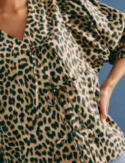 Pure Cotton Animal Print V-Neck Blouse -Marks and Spencer Shop pure cotton animal print v neck blouse 6