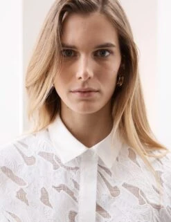 Pure Cotton Broderie Detail Relaxed Shirt -Marks and Spencer Shop pure cotton broderie detail relaxed shirt 12