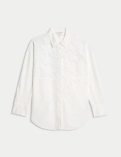 Pure Cotton Broderie Detail Relaxed Shirt -Marks and Spencer Shop pure cotton broderie detail relaxed shirt 13