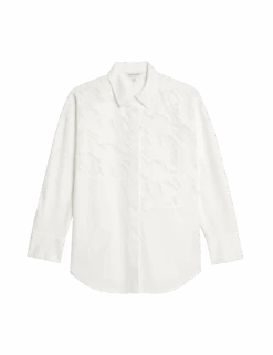 Pure Cotton Broderie Detail Relaxed Shirt -Marks and Spencer Shop pure cotton broderie detail relaxed shirt