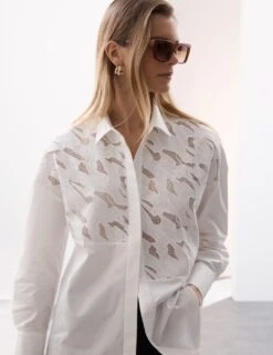 Pure Cotton Broderie Detail Relaxed Shirt -Marks and Spencer Shop pure cotton broderie detail relaxed shirt 9