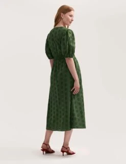 Pure Cotton Broderie V-Neck Midi Dress -Marks and Spencer Shop pure cotton broderie v neck midi dress 10