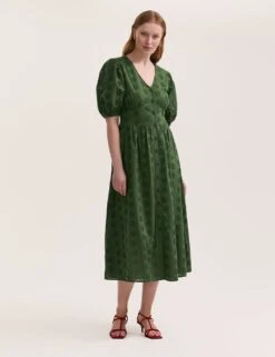 Pure Cotton Broderie V-Neck Midi Dress -Marks and Spencer Shop pure cotton broderie v neck midi dress 11