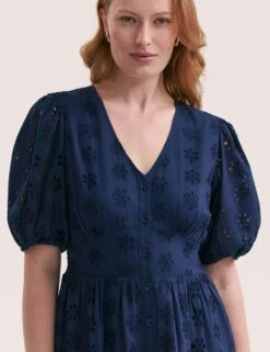 Pure Cotton Broderie V-Neck Midi Dress -Marks and Spencer Shop pure cotton broderie v neck midi dress 12