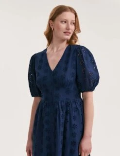 Pure Cotton Broderie V-Neck Midi Dress -Marks and Spencer Shop pure cotton broderie v neck midi dress 13