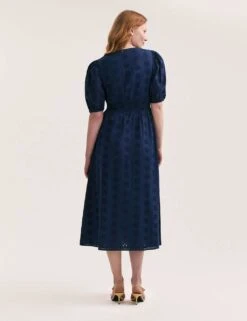Pure Cotton Broderie V-Neck Midi Dress -Marks and Spencer Shop pure cotton broderie v neck midi dress 14